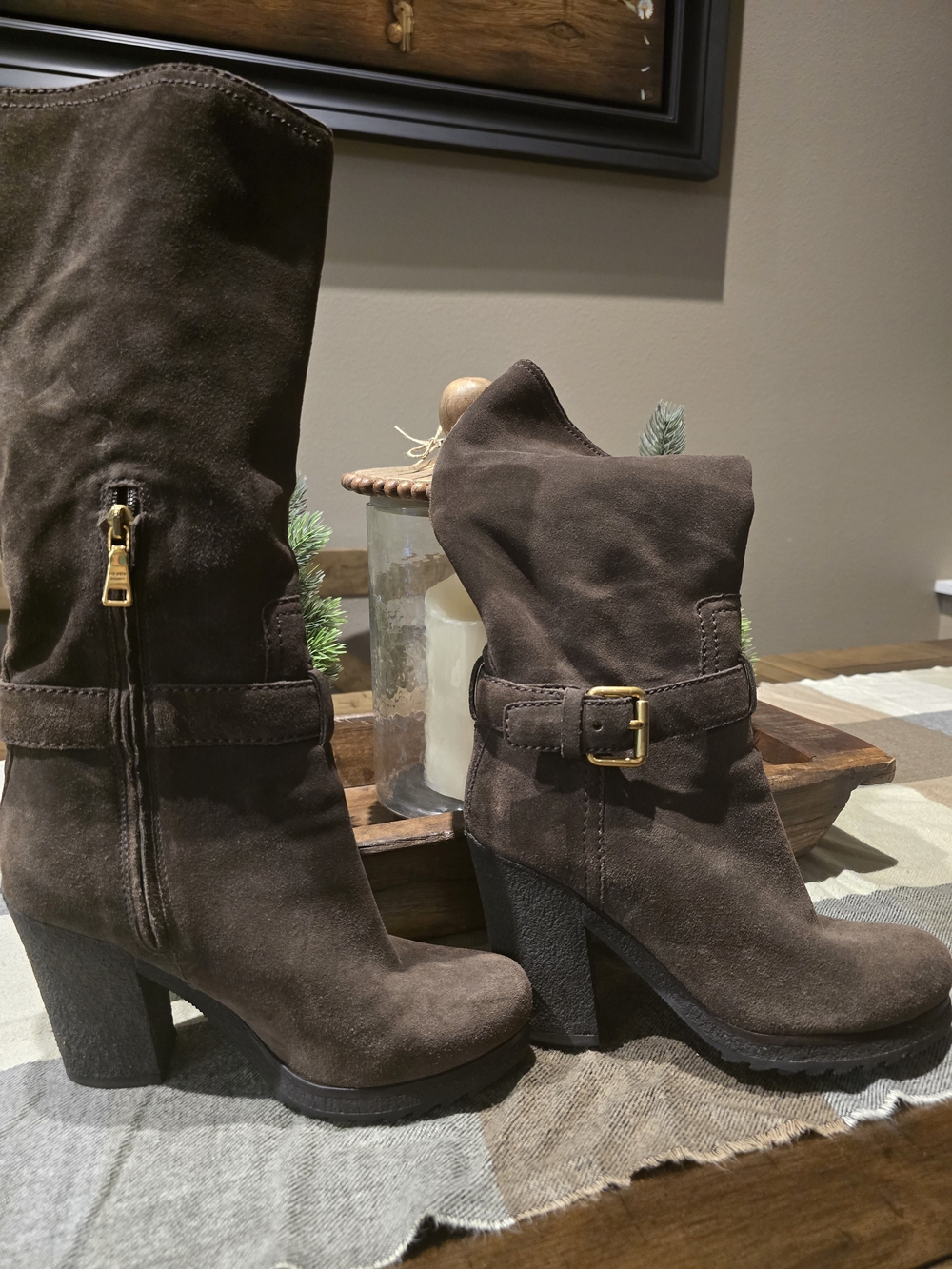 Prada Brown Suede Heeled Boots, no original Packaging